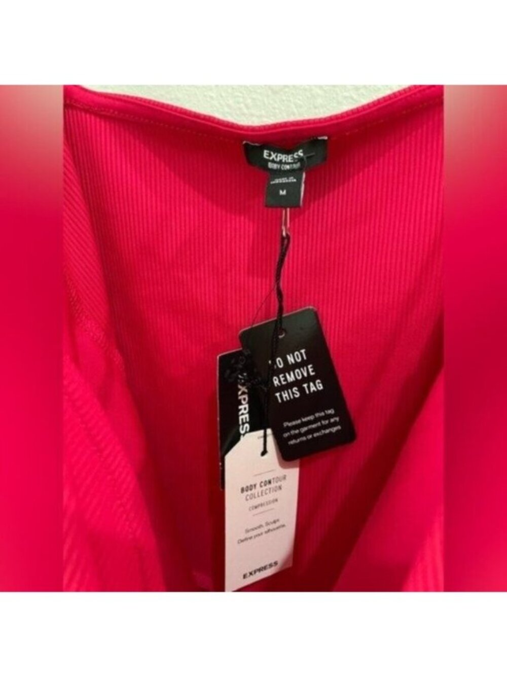 New Express Ribbed V-Wire Red Bodysuit Elegant Compression Feminine Stretch - Picture 5 of 7